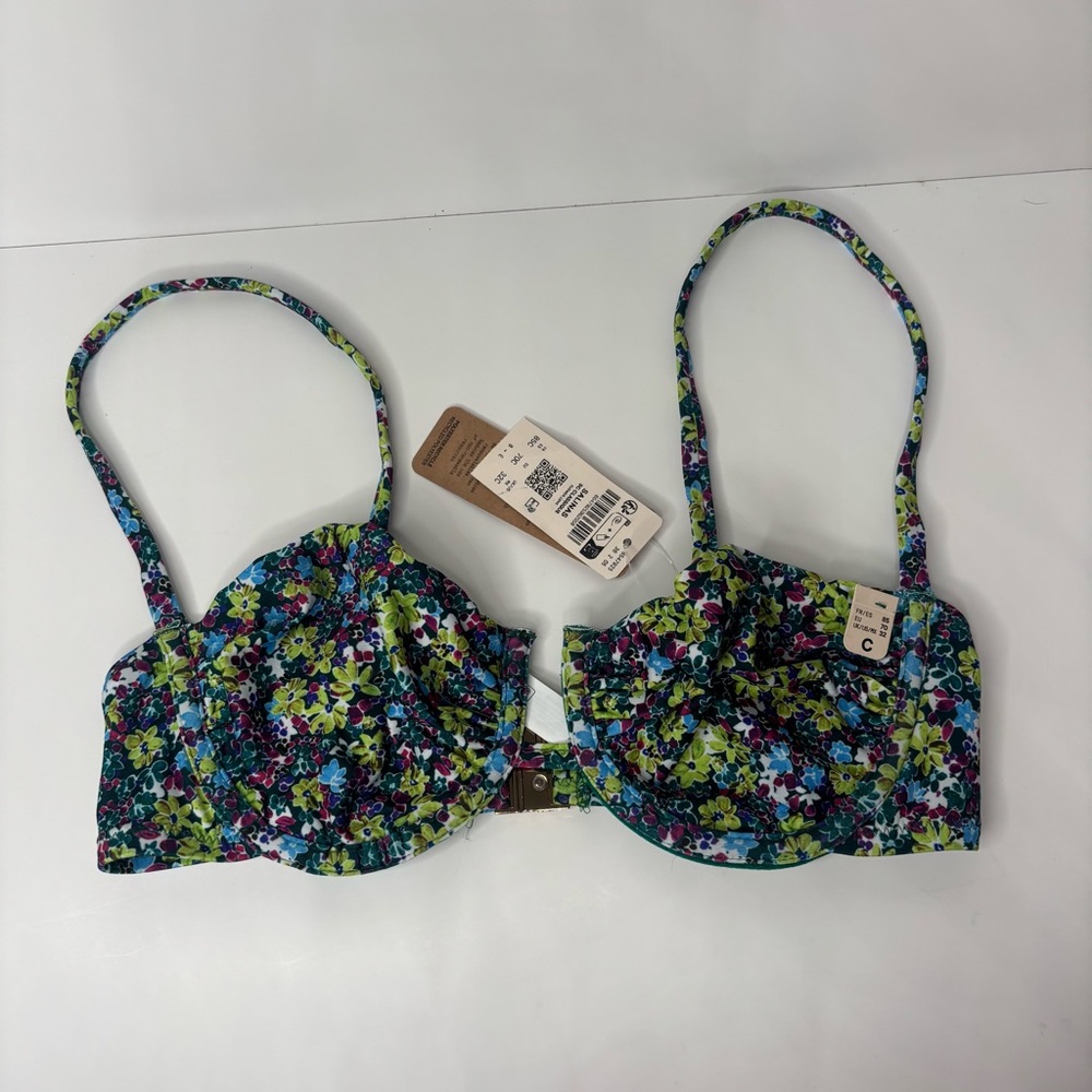 Etam 32C Floral Bikini Top - Blue and Green